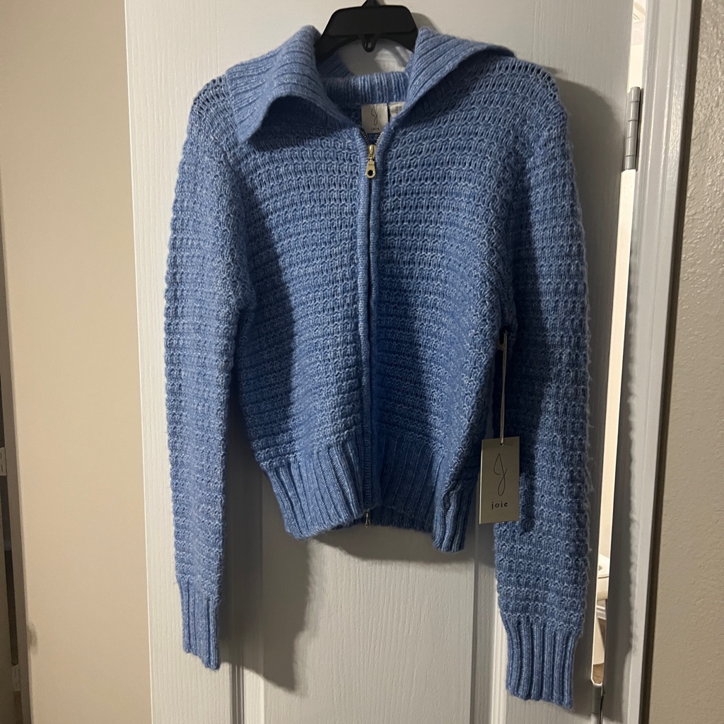 Joie Pale Blue Textured Knit Half-Zip Sweater With Gold Zipper